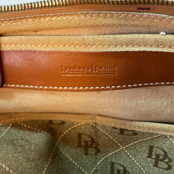 Vintage Dooney & Bourke Brown Leather & Tan Canvas Signature Logo Shoulder Bag - Picture 6 of 14